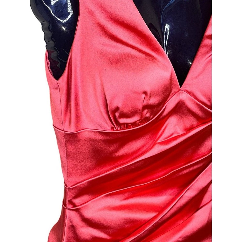 Sexy Cache Vintage Coral Dress 2 Layered Shinny Evening Party Bodycon Back Zip - Picture 4 of 11